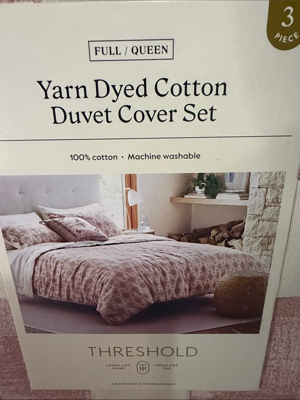 Threshold Pink Yarn-Dyed Cotton Duvet Cover Set Full/Queen NEW